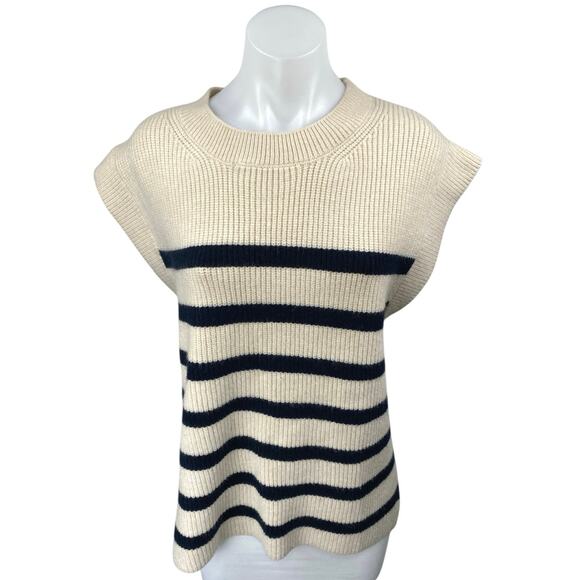 Zara Sweaters - Zara Beige Black Ribbed Knit Striped Drop Short Sleeve Crew Neck Sweater Top S